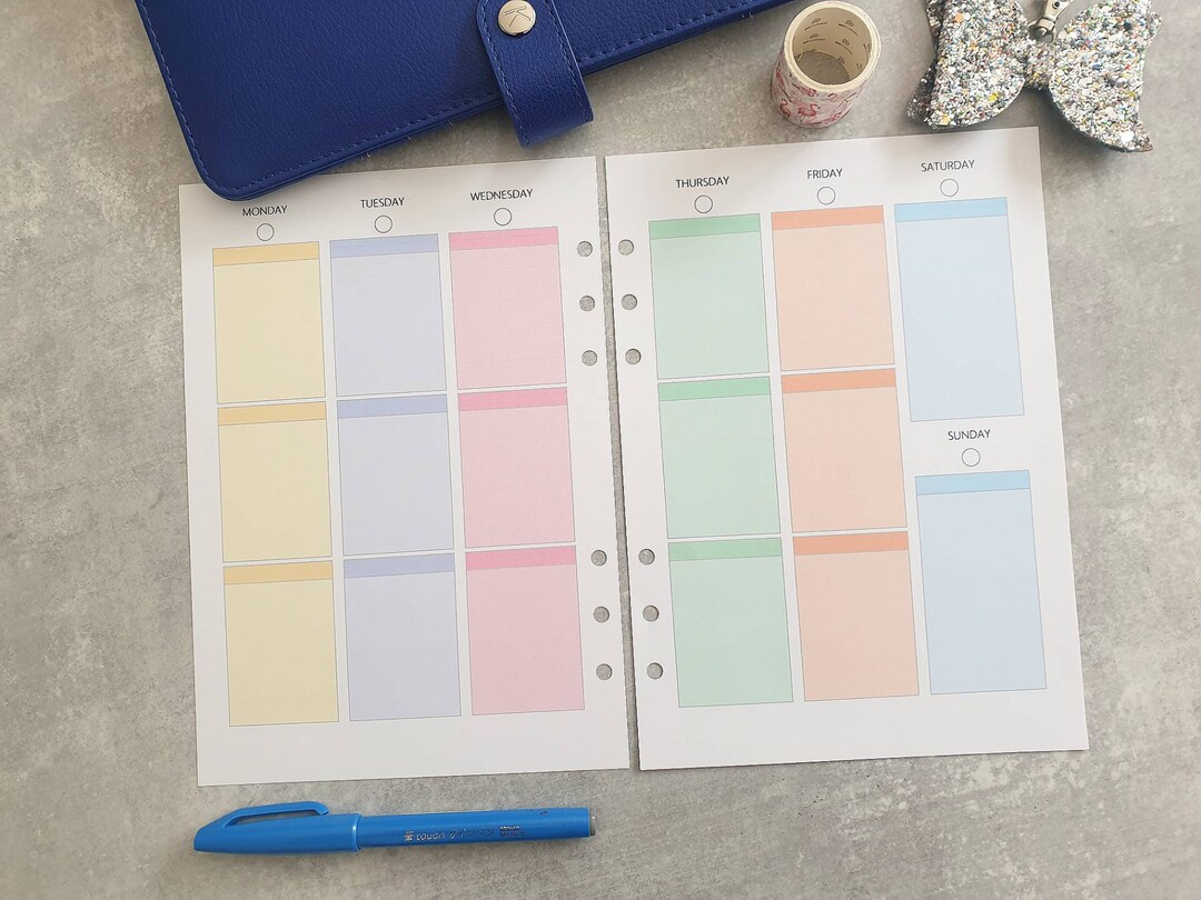 PRINTED WEEKLY A5 WO2P Planner Insert on 2 Pages Pastel Filofax Kikkik ...