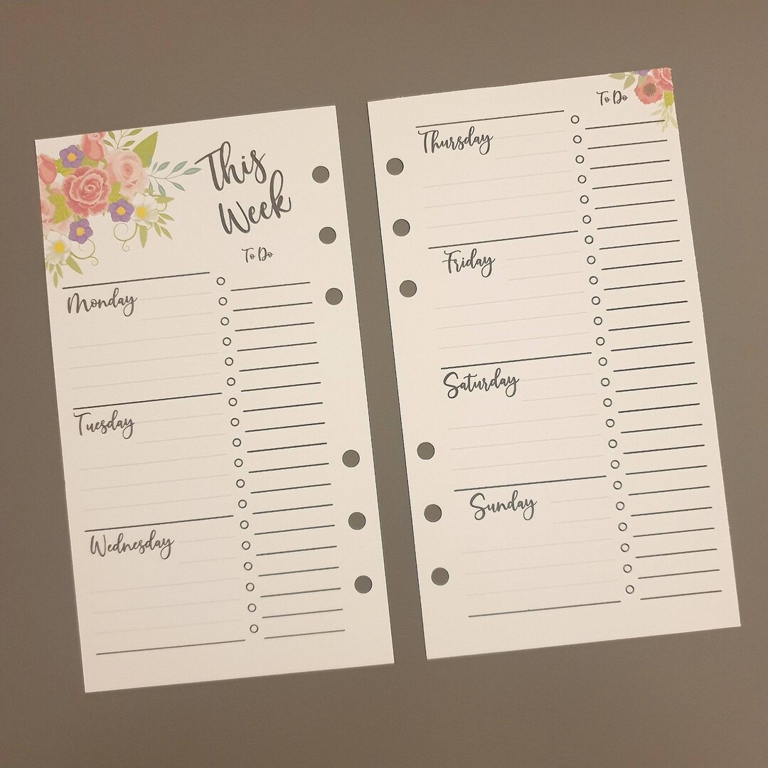 PRINTED Personal WO2P Planner Insert Floral Week on 2 Pages Filofax ...