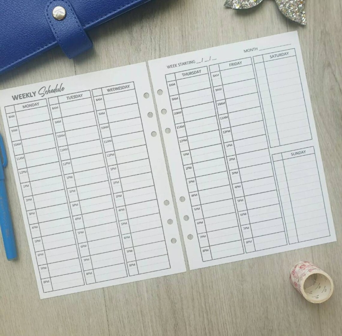 Time Insert Paper PRINTED A5 Timed Times Planner Insert WO2P Week on 2 Pages Weekly Plan ...