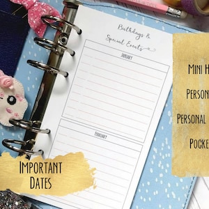 PRINTED Birthdays | Date | Personal Wide | Printed | Planner | Insert | Reminder | Event | Filofax | Kikkik | Pocket | Happy Planner