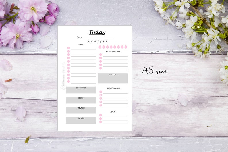PRINTED A5 DO1P Printed Planner Insert Day on 1 page Filofax Kikkik Grey & pink 1 month 32 Days image 3