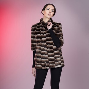 Women jacket. Fur jacket. Winter jackets. Gift for her. Fake fur jacket. Faux fur jacket chinchilla brown chess by ARTFUR