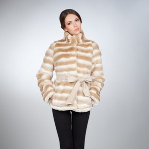 Women coat. Fur coat. Winter coat. Gift for her. Fake fur coat. Faux fur coat chinchilla beige by ARTFUR