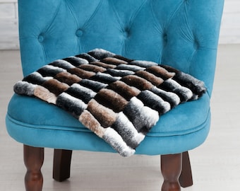 Faux fur chair pad by ARTFUR. Chinchilla Black & Brown