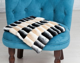 Faux fur chair pad by ARTFUR. Chinchilla Black & Beige
