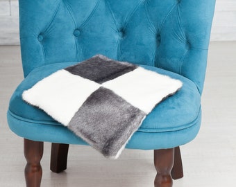 Faux fur chair pad by ARTFUR. Mink Iris & White