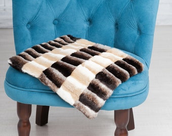 Faux fur chair pad by ARTFUR. Chinchilla Brown & Beige