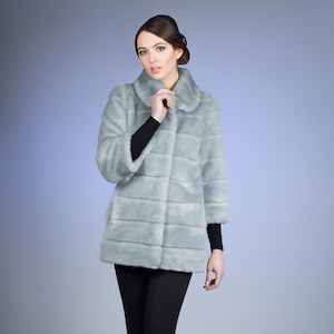 Women coat. Fur coat. Winter coat. Gift for her. Fake fur coat. Faux fur coat mink blue striped by ARTFUR