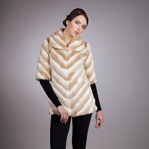 Women jacket. Fur jacket. Winter jackets. Gift for her. Fake fur jacket. Faux fur jacket chinchilla beige slanted by ARTFUR