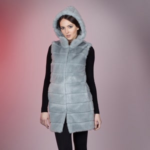 Women vest. Fur vest. Winter vests. Gift for her. Fake fur vest. Faux fur vest mink blue striped by ARTFUR