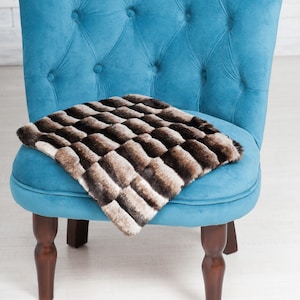 Faux fur chair pad by ARTFUR. Chinchilla Brown Chess