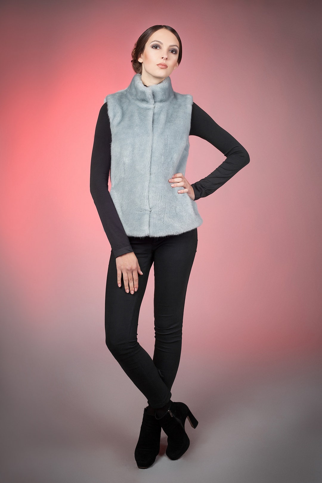 ブルーのフェイクミンクファーベスト - ハンドメイド冬用ベスト - Etsy
