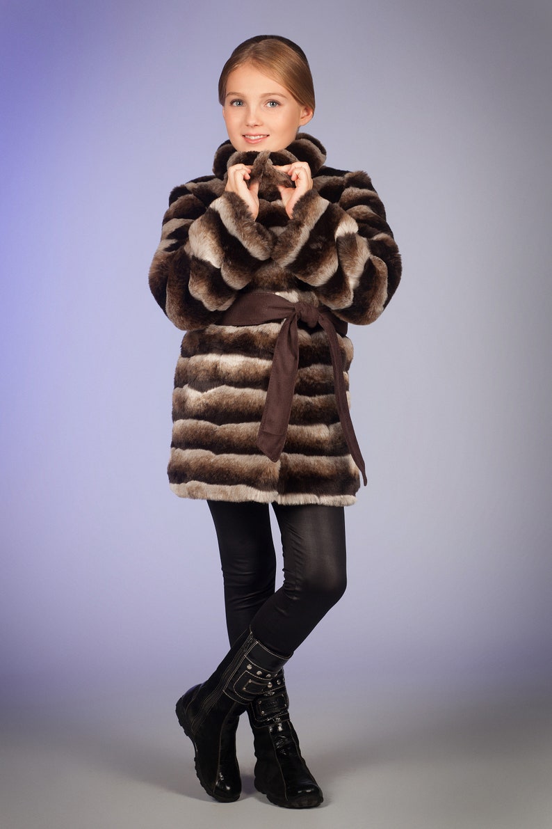 Winter kids coat Faux fur kids coat chinchilla brown by ARTFUR Kids coat Fake fur kids coat Gift for children Fur kids coat