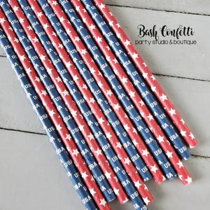 Patriotic Paper Straws | 4th of July Party | Flag Paper Straws | Red White Blue Party Supplies | USA Party