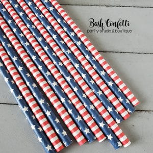 Patriotic Paper Straws | 4th of July Party | Flag Paper Straws | Red White Blue Party Supplies | USA Party
