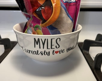 Valentine&#39;s Day Cereal Bowls!! Personalize with name of your choice!! Perfect Gift!!