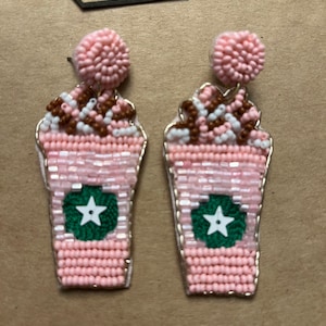 Pink or white Frappuccino seed bead, rice bead earrings!!