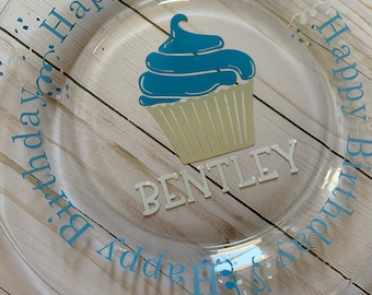 Glass Birthday plates!! Personalized!! Perfect for any age!! Great gift! Reuse every year! Great party decor!