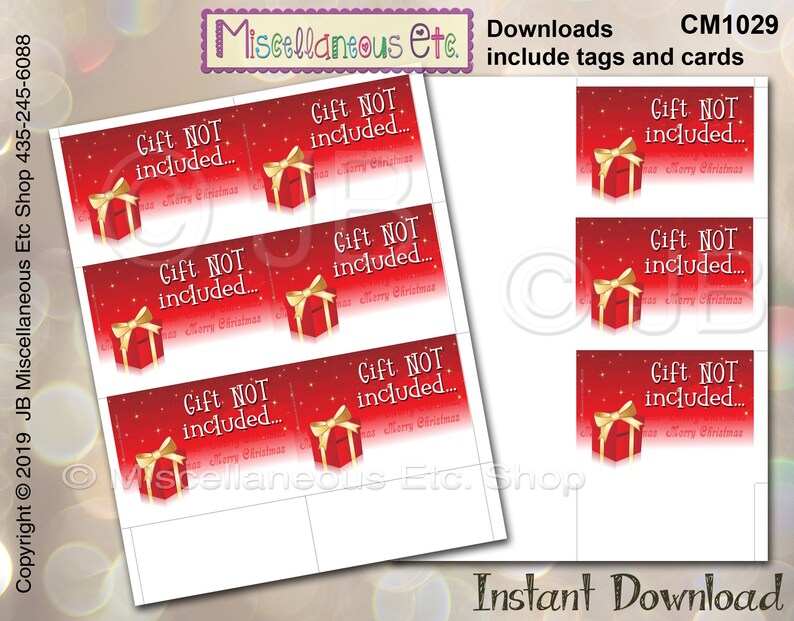 Gift Not Included TAG or Card Instant Download /batteries / Charger