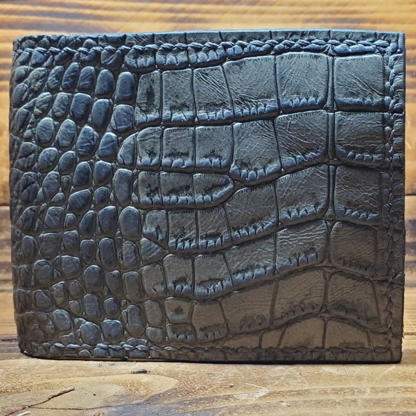 Gray Hand Made Alligator Embossed Genuine Leather Card Holder/Money Clip