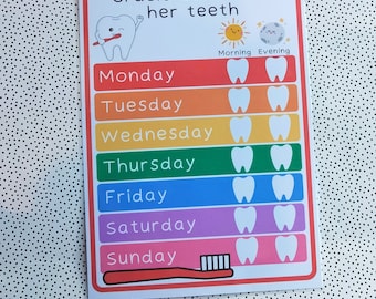 Tooth Brushing Reward Chart, Personalised Teeth Brushing, Dry Wipe Whiteboard, Personalised Reusable Reward Chart, Tooth Brushing Schedule
