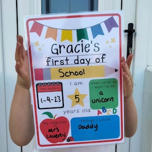 First Day of School Sign, First Day of School Board, Kids Back to School Gift, Wipe Clean Mat, Personalised Photo Prop, School Photo Board,