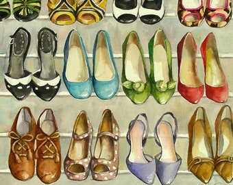 Shoe Print on Canvas, Fashion Art, Retro Gift