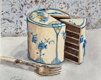 Cake Watercolor Painting, Original Art