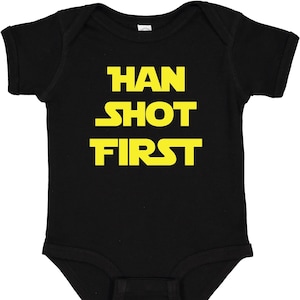 Han Shot First Star Force Baby Bodysuit Onesie Black