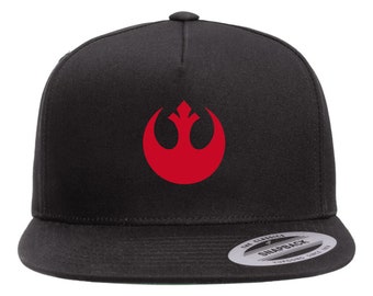 Star Force Rebel Alliance Red Logo Heat Pressed Flat Bill Hat - Adult Black Twill Snap Back Adjustable Cap