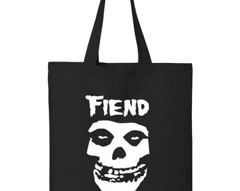 Misfits Fiend Punk Rock Cotton Canvas Reusable Shopping Bag 12L Small Black Tote