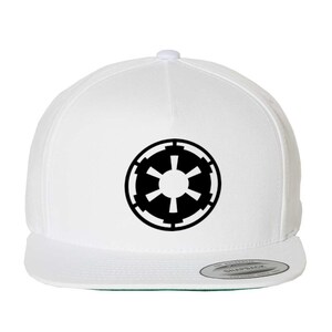 Star Force Imperial Emblem Heat Pressed Flat Bill Hat - Adult White Twill Snap Back Adjustable Cap Original Yupoong