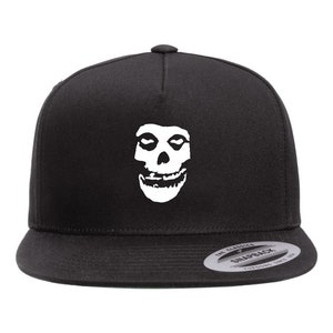 Misfit Heat Pressed Fiend Skull Flat Bill Hat - Erwachsene Schwarz Twill Snap Back Verstellbare Kappe