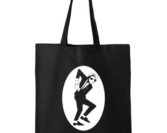 Ska Rude Boy Elbows Punk Rock Cotton Canvas Reusable Shopping Bag 27L Large Black Tote