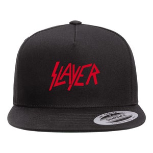 Slayer Thrash Metal Heat Pressed Flat Bill Hat - Adult Black Twill Snap Back Adjustable Cap