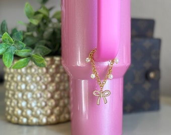 Pearl bow tumbler charm for Stanley, Yeti tumbler charms. Chocolate Stanley