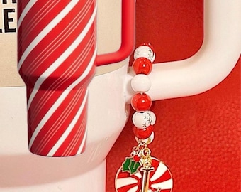 Christmas Candy Cane twist tumbler charms for Stanley tumbler charm-limited edition mistletoe, comfort and joy, red delicious.
