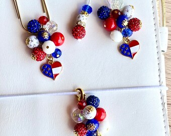 Red, White, and Blue - USA flag planner charm, bookmark, phone charms, purse dangle