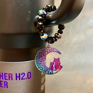 Chroma Moon Cats Black Chroma tumbler charm for Stanley tumbler charms Midnight glitz