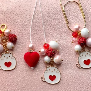 Valentines cat planner charm, purse charm, bookmark, zipper pull