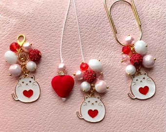 Valentines cat planner charm, purse charm, bookmark, zipper pull