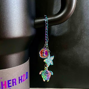 Chrome Black Chroma mermaid tumbler charm for Stanley tumbler charms Midnight glitz