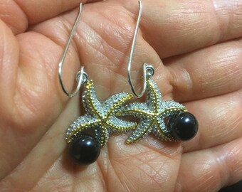 925SS Pearl Starfish Pendant Necklace and Earrings