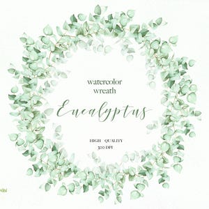 Watercolor Greenery Eucalyptus wreath Clipart,Wedding  Frame, Botanical Invitation Design, Digital Eucalyptus ,Eucalyptus Leaves Clipart