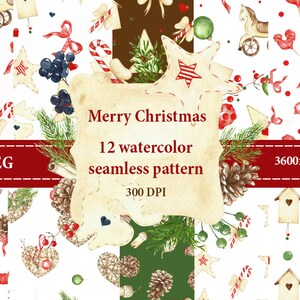 Set 12 Aquarell Weihnachten nahtloses Muster, Grußkarte