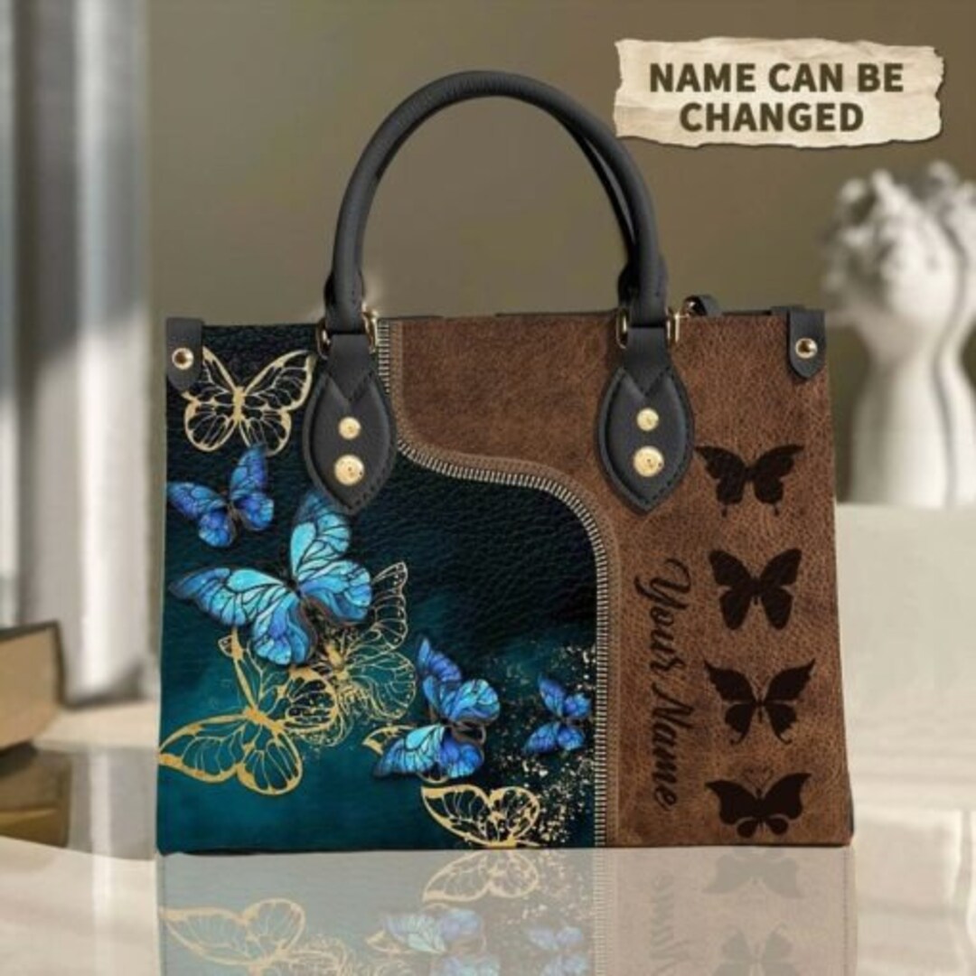Personalized Butterfly Leather Handbag tote Bagleather Tote Etsy