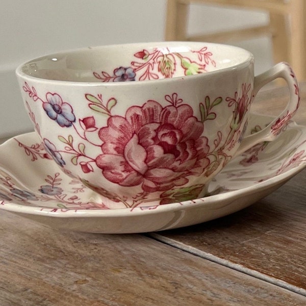 Vintage Johnson Brothers Rose Chintz Tea Cup And Saucer Made in England
