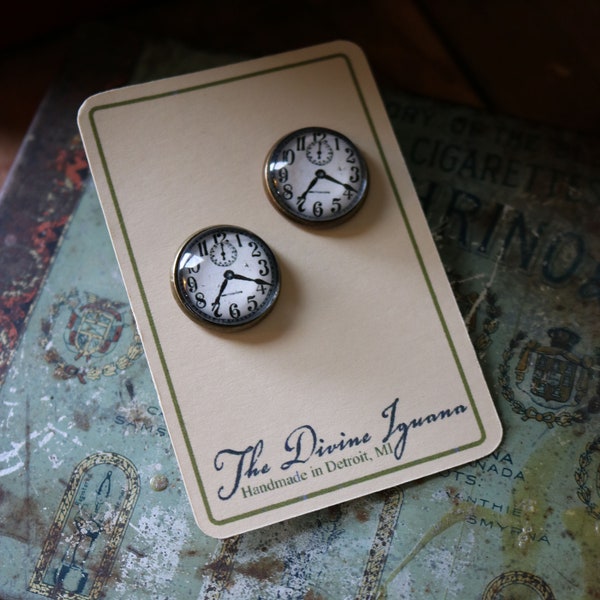 Edwardian Clock Vintage Inspired Stud Earrings