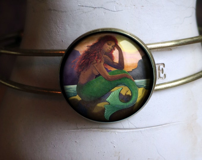 Mermaid with Green Tail Fairytale inspired Cuff Bracelet