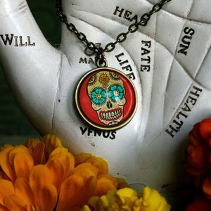 Sugar Skull With Blue Eyes Day of the Dead Pendant Necklace